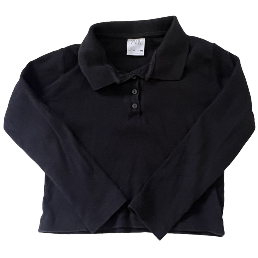 Zara | Black ribbed long sleeve polo shirt size 6